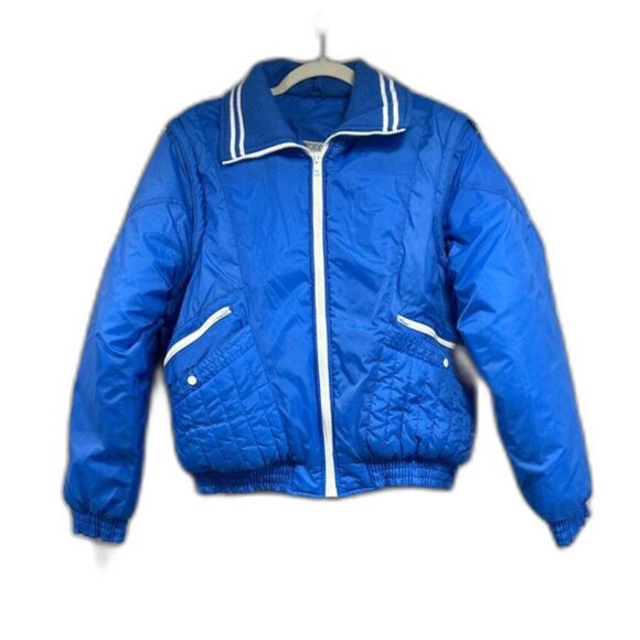Vintage 80's Convertible Ski Jacket Women’s L Blue & White - Excellent Condition - Picture 1 of 8